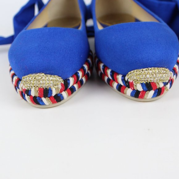 NEW Christian Louboutin Espadrilles Flats with Ribbon Ties, Canvas, Blue, EU 37 - Picture 8 of 16